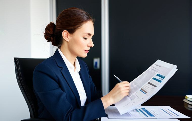 전산세무회계 자격증 활용 가능한 직종 - **Auditor in Action:** "A professional auditor, fully clothed in a modest business suit, reviewing f...