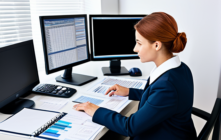 전산세무회계 전문가가 되는 법 - **Image:** A focused bookkeeper at a clean desk, surrounded by organized files and a computer displa...