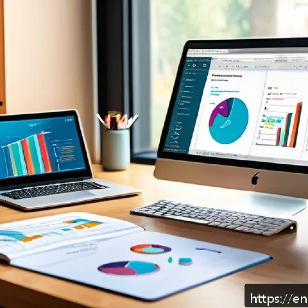 전산세무회계 교재 선택 팁 - A modern study desk setup featuring an open accounting textbook with colorful charts and graphs, a l...